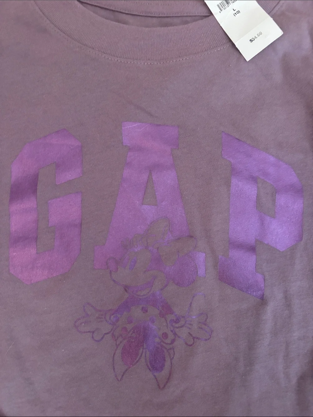 GAP Lavender Crewneck Shirt with Shiny Logo & Minnie Mouse detail